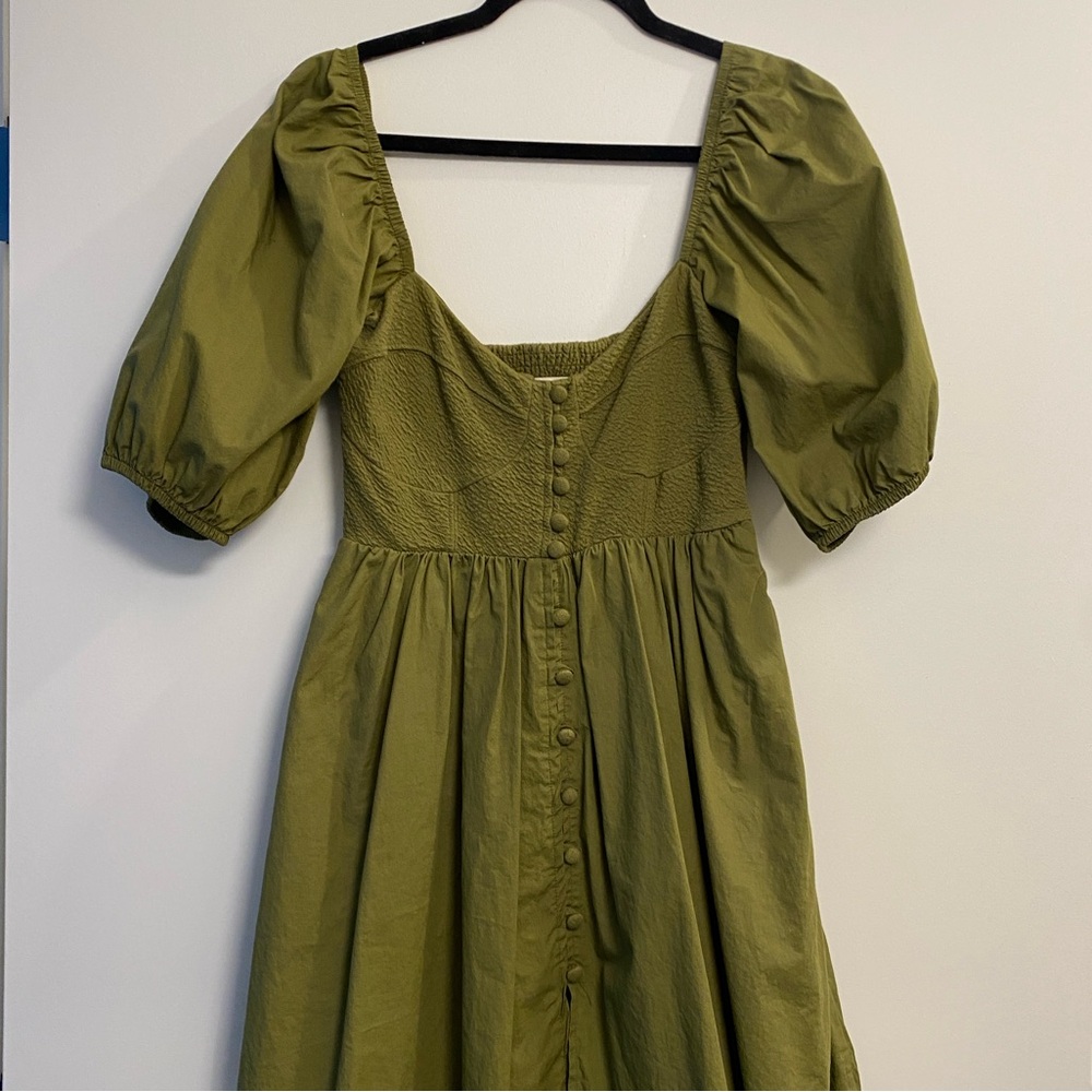 Anthropologie Maeve Puff Sleeve Dress in Moss